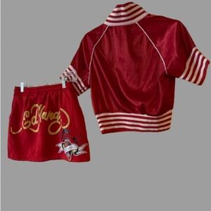 Ed Hardy Vibrant Red Mini Skirt with Gold Details